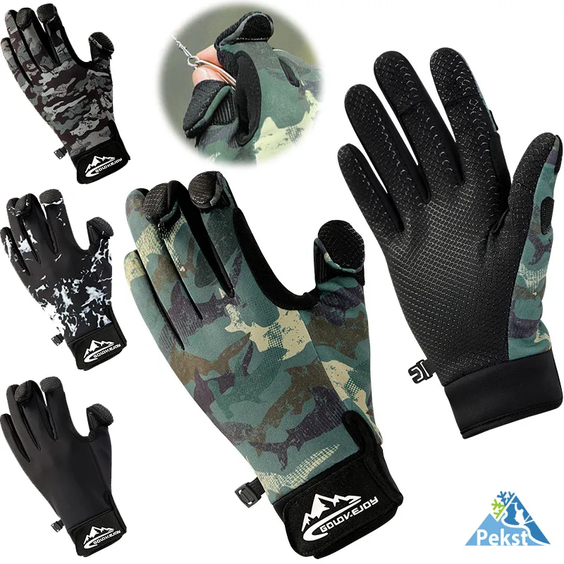 Winter Luya Angeln Handschuhe Wärme Plüsch Kalt Beweis Winter Bike Wind Proof Outdoor Reiten Drei Finger Geschnitten Handschuhe Carpfishing