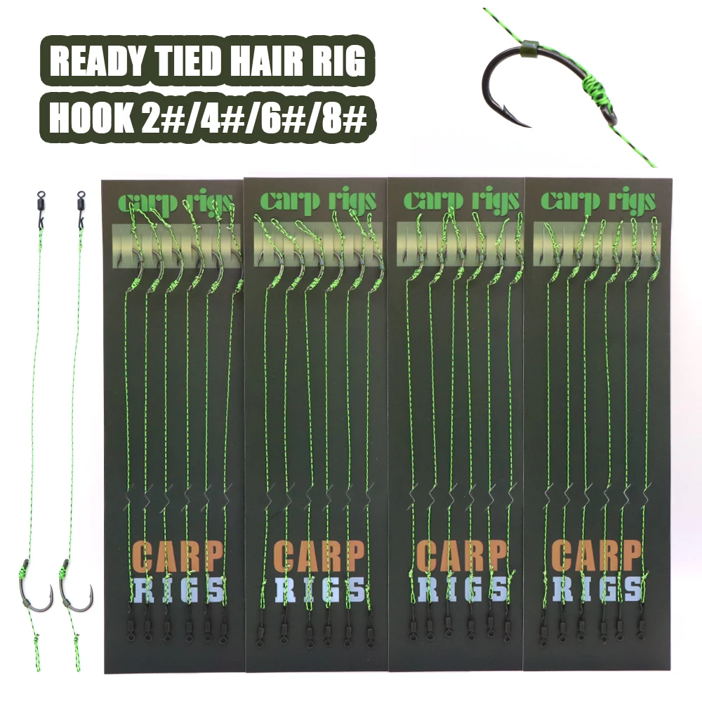 6 stücke Karpfen Angeln Widerhaken bereit gebundene Rigs mit 35lb geflochtene Schnur für schnellen Wechsel Hooklink machen Angeln Zubehör Tackle