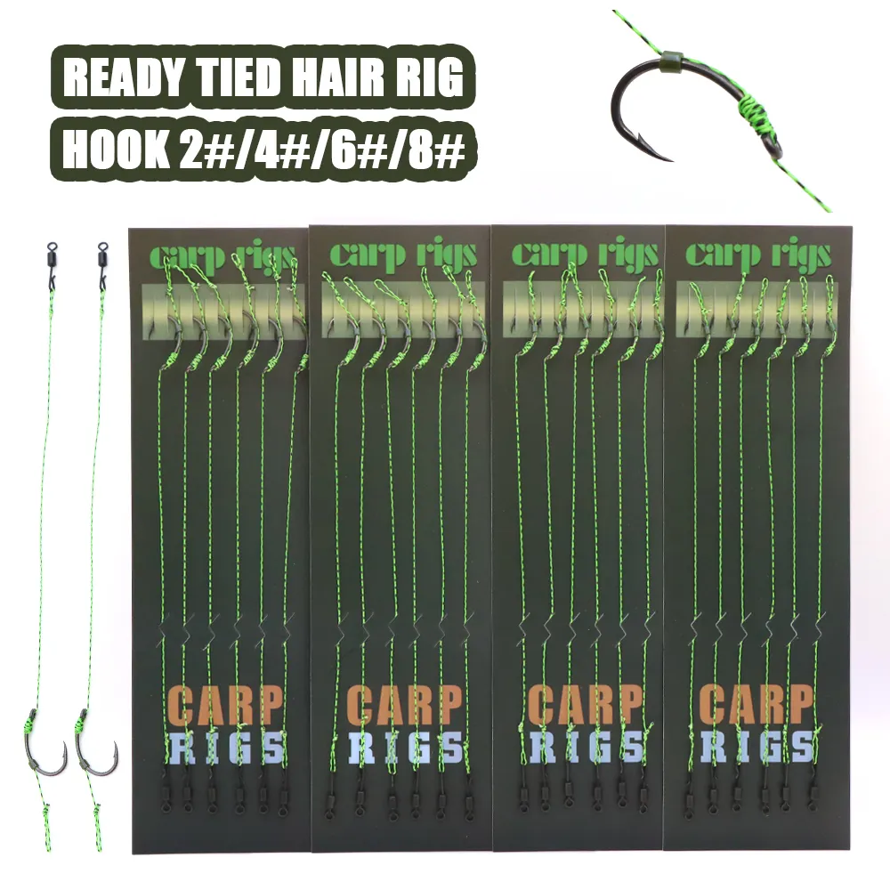 6 stücke Karpfen Angeln Widerhaken bereit gebundene Rigs mit 35lb geflochtene Schnur für schnellen Wechsel Hooklink machen Angeln Zubehör Tackle